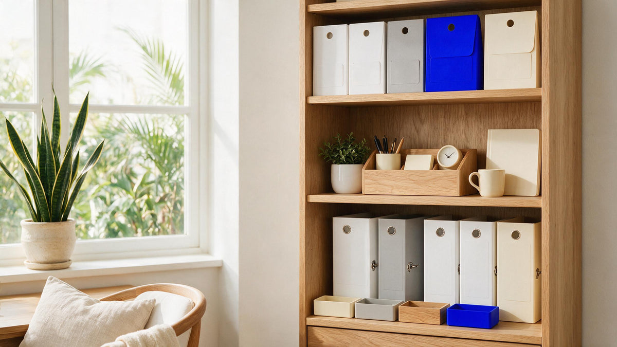 Rak dokumen dan folder organizer berwarna biru