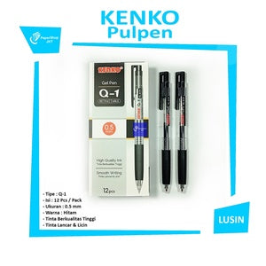 KENKO - Pulpen - Gel Pen Q-1 Retractable Hitam - Pcs