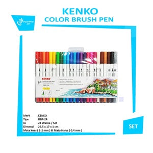 KENKO - Color Brush Pen DBP-24 Dual Tip 24 Warna - Set