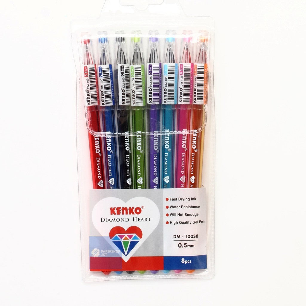 KENKO - diamond gel pen - dm-100S8 warna warni - set