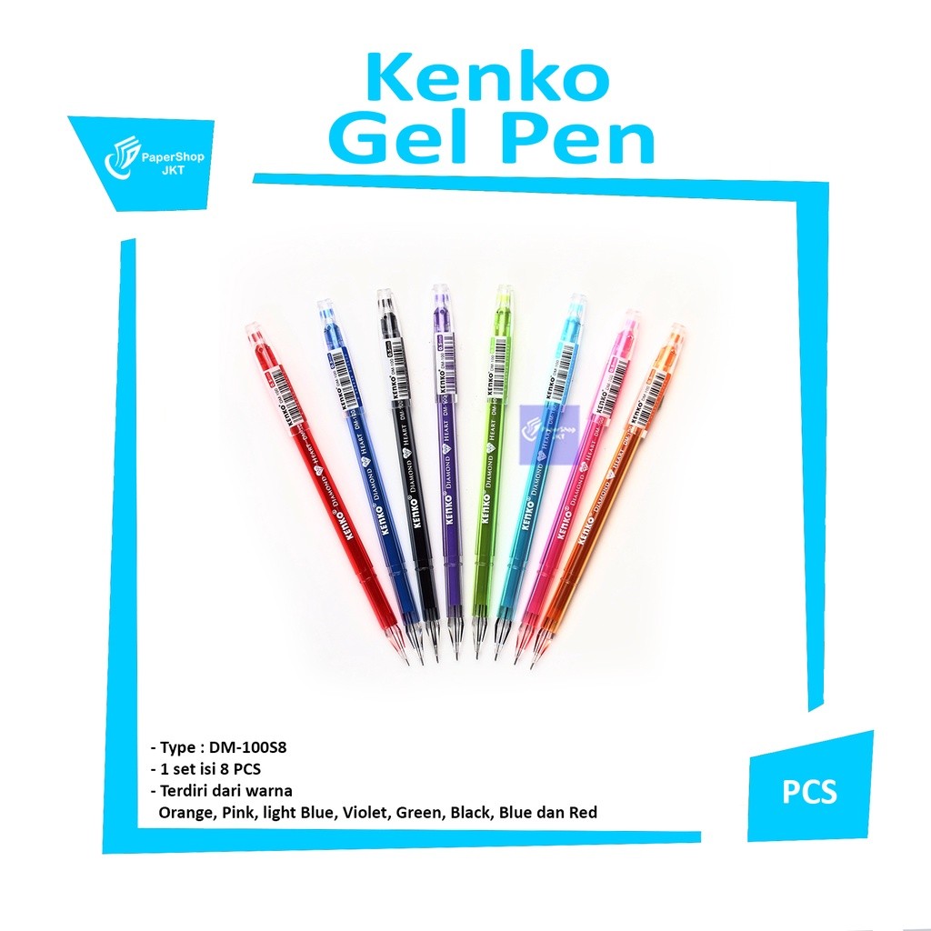 KENKO - diamond gel pen - dm-100S8 warna warni - set