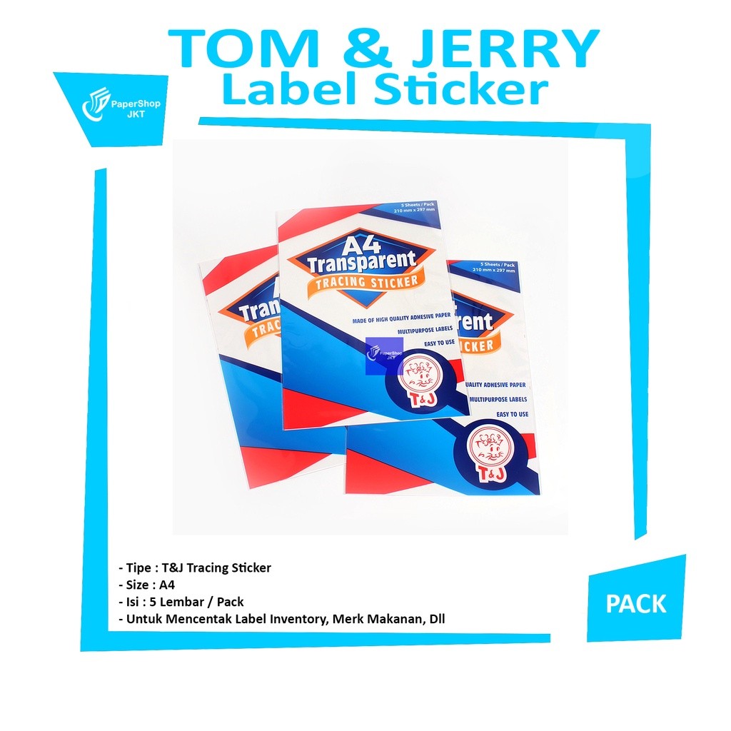 TOM & JERRY - Label A4  Sticker Transparan  - Transparent - Pack