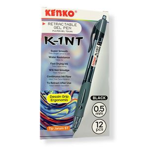 KENKO - Pulpen Varian Pena Gel Pen K1 0.5 mm Hitam dan Biru - Lusin / K-1NT / Hitam