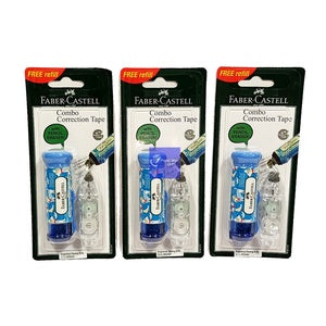 Faber Castell - Combo Correction Tape QDR-506 Cover Free Refill - Set - Biru
