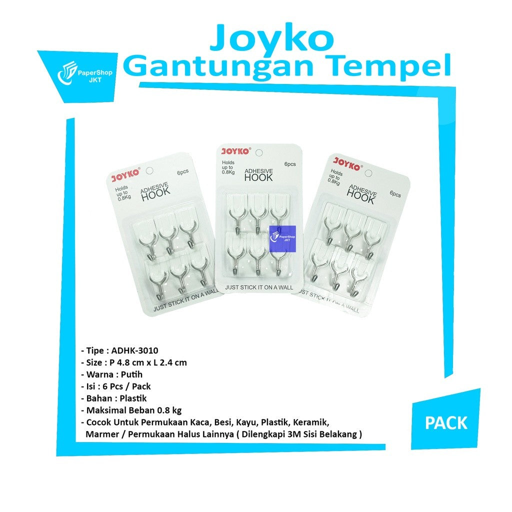 JOYKO - Adhesive Hook Gantungan Tempel Dinding ADHK-3010 - Pack