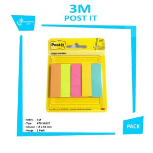 3M - Post It Page Markers 670-5ASST 15mm x 50mm - Pack