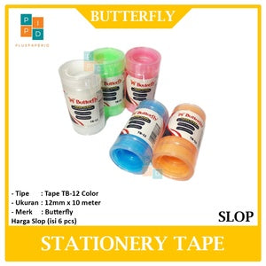 BUTTERFLY -  Stationery Tape Lakban Isolasi Kecil Variasi Ukuran - SLOP - Tape Colors 12x10M