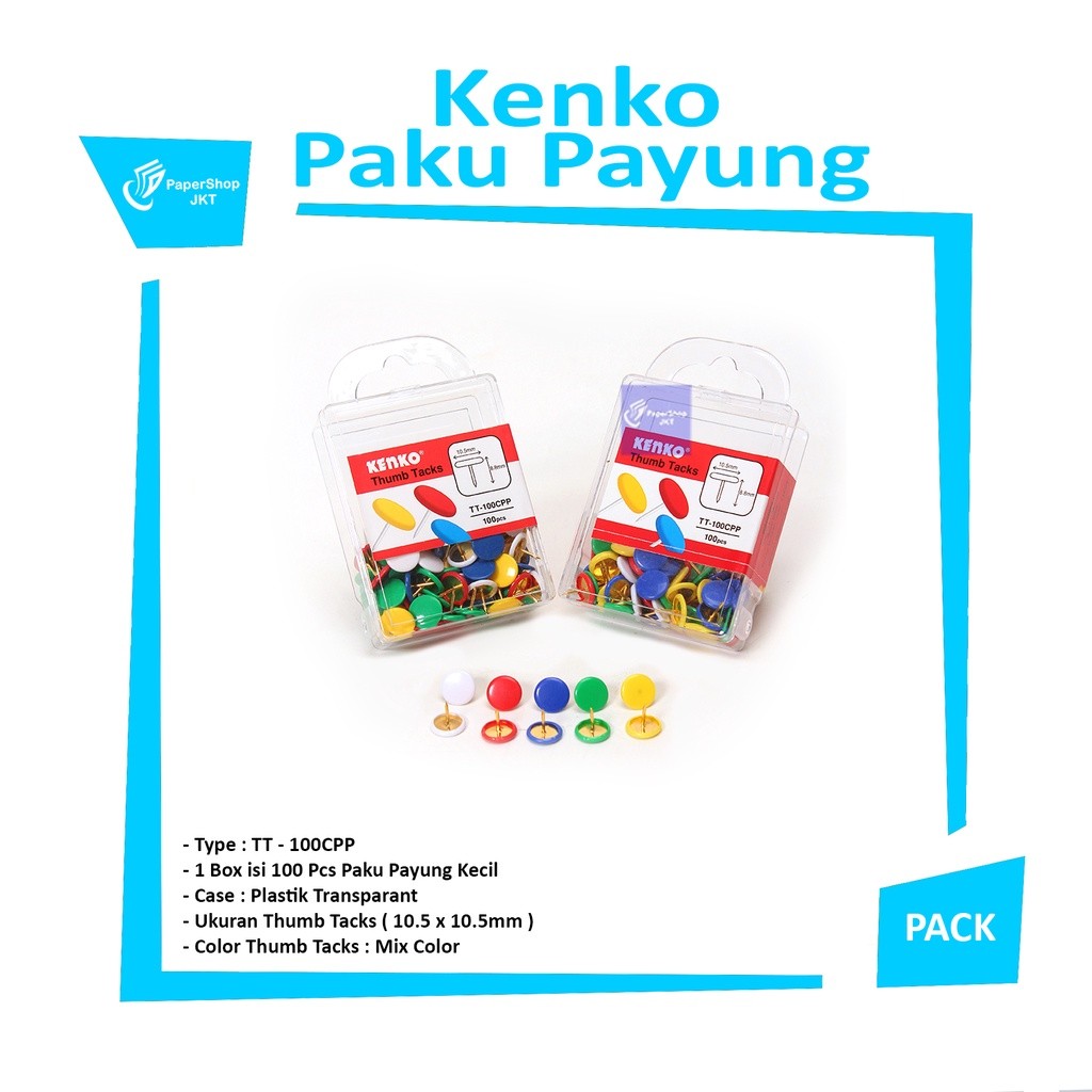 KENKO- TT-100CPP Thumb Tacks Color - Paku Payung Warna Warni - Pack