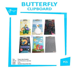 Butterfly - Clipboard Motif Lucu Random Papan Jalan F4 - Pcs