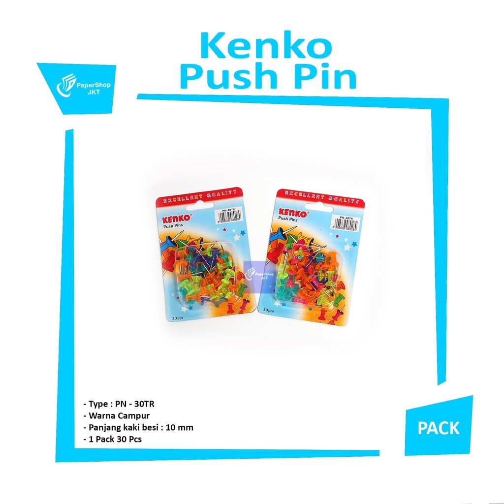 KENKO - PN-30TR Color Trans Push Pins - Paku Pin Warna - Pack