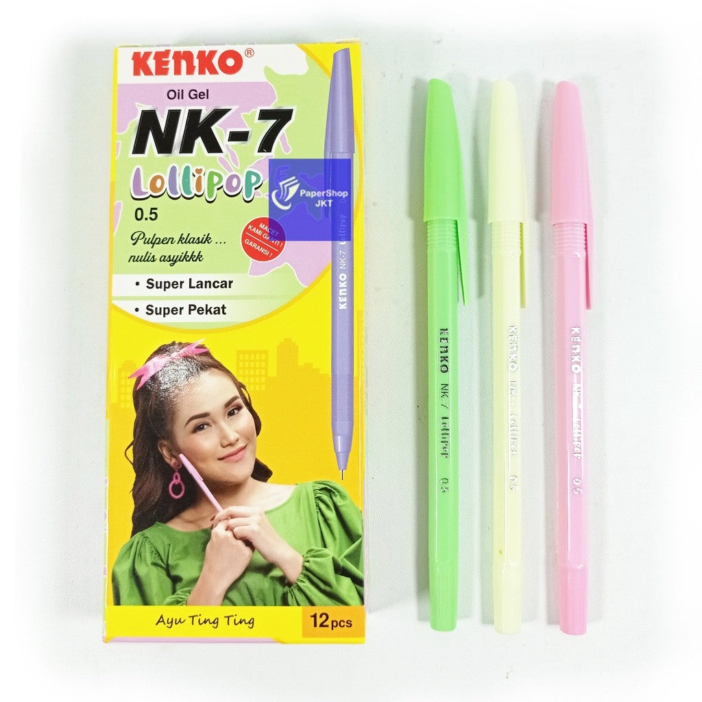 KENKO - Pulpen NK-7 Lolipop Pen Oil Gel Hitam - Lusin