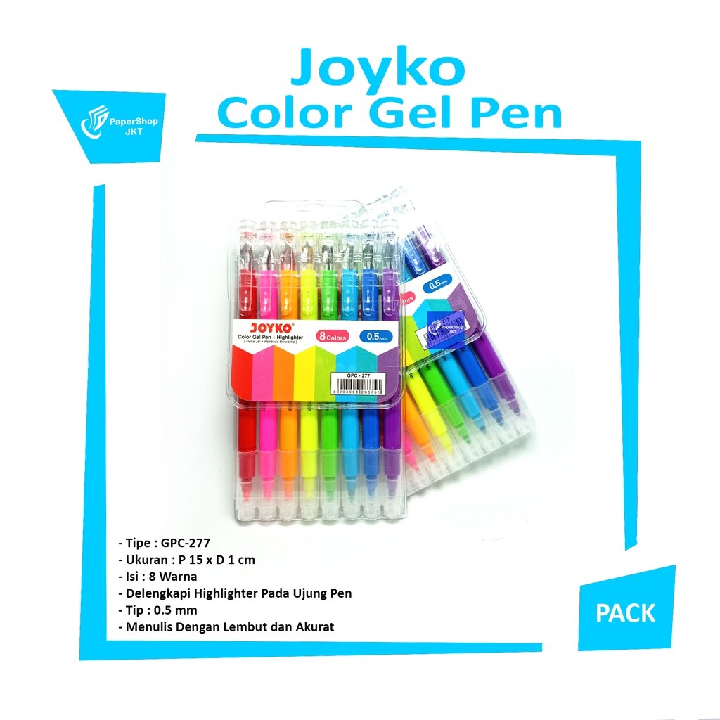 JOYKO - GPC 277 Pena Gel + Highlighter Penanda 8 Warna - SET