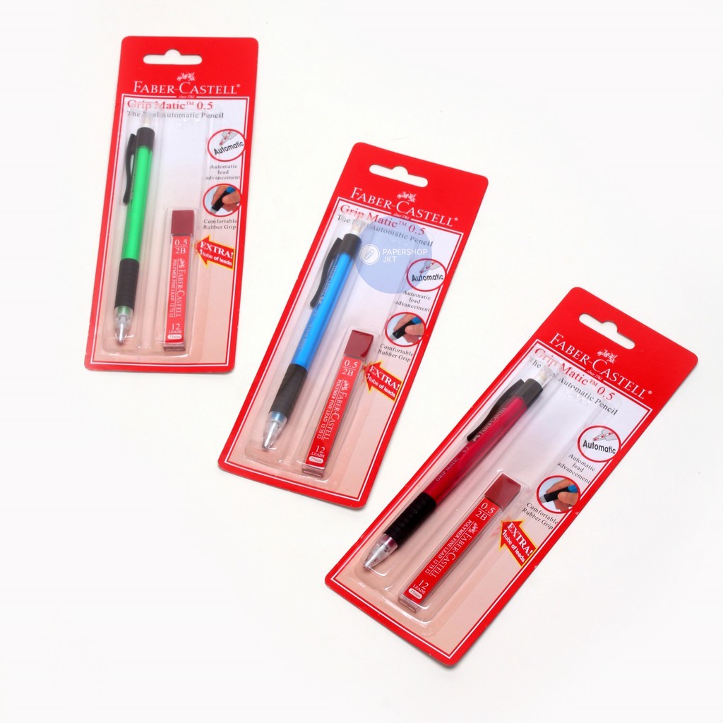 FABER CASTELL - Auto Grip Matic 0.5 mm - Pensil Mekanik Free Isi Pensil - Set
