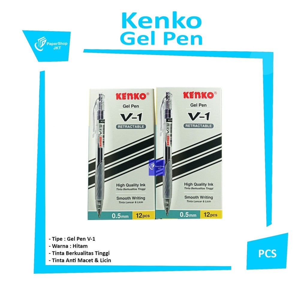 KENKO - Gel Pen Pulpen Jel V-1 Hitam - Pcs