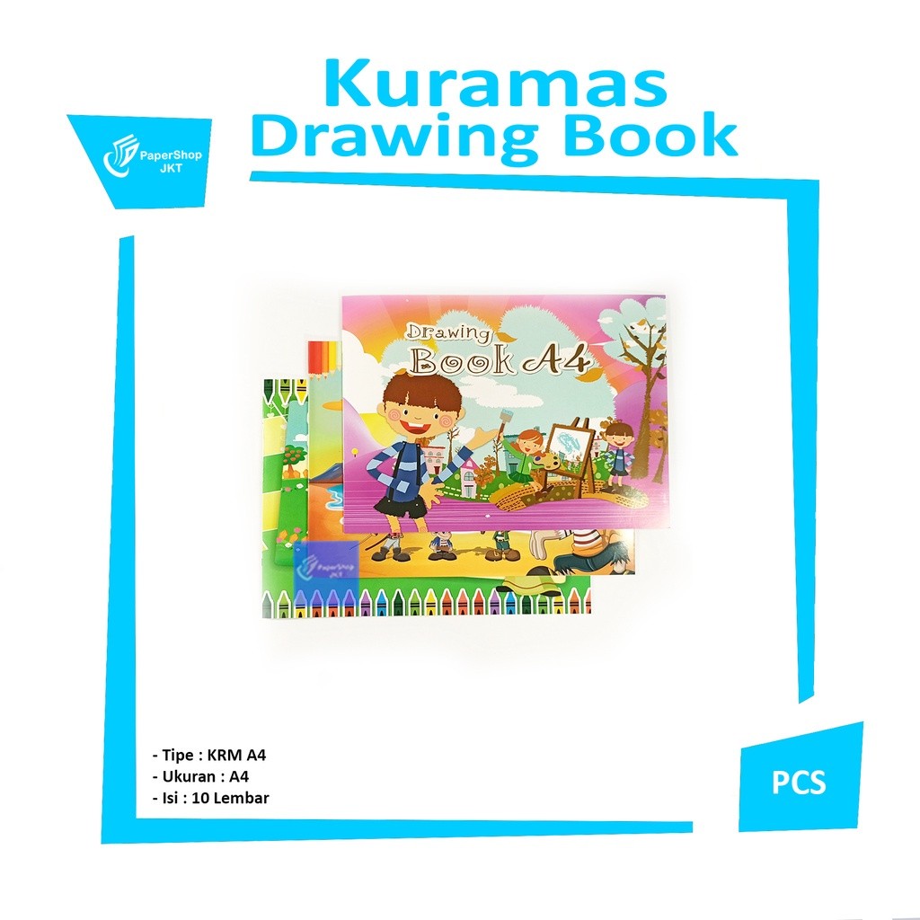 KURAMAS - Drawing Book Sekolah Anak Putih Polos A4 Buku Gambar Halus Cover Motif Random - Pcs