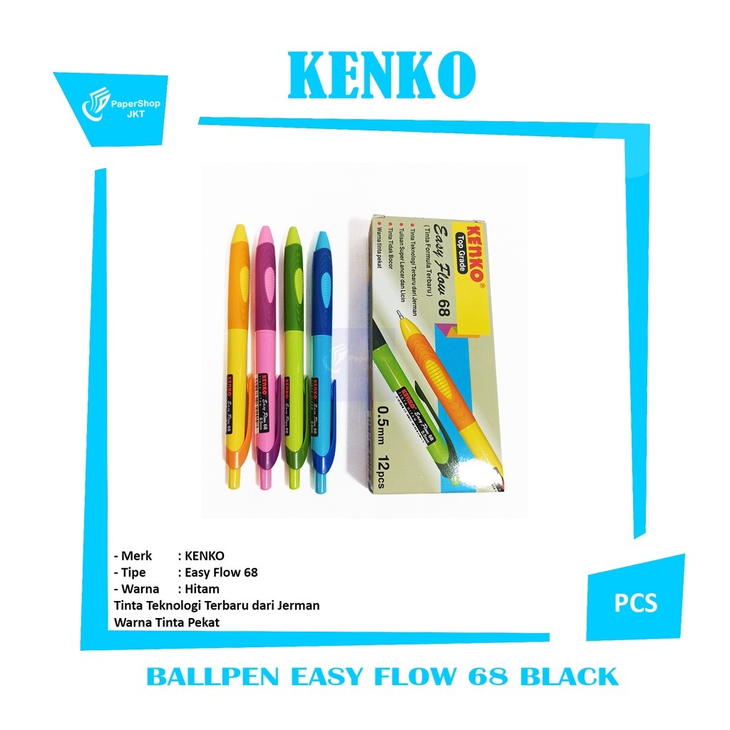 KENKO BALLPEN EASY FLOW 68 BLACK (LUSIN)
