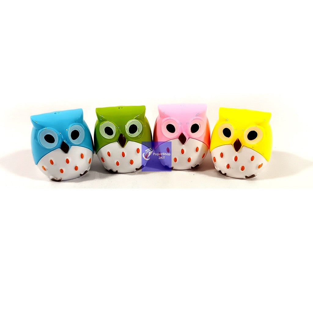Pencil Sharpener-Rautan Lucu Motif Burung Hantu Berwarna-Per Pcs