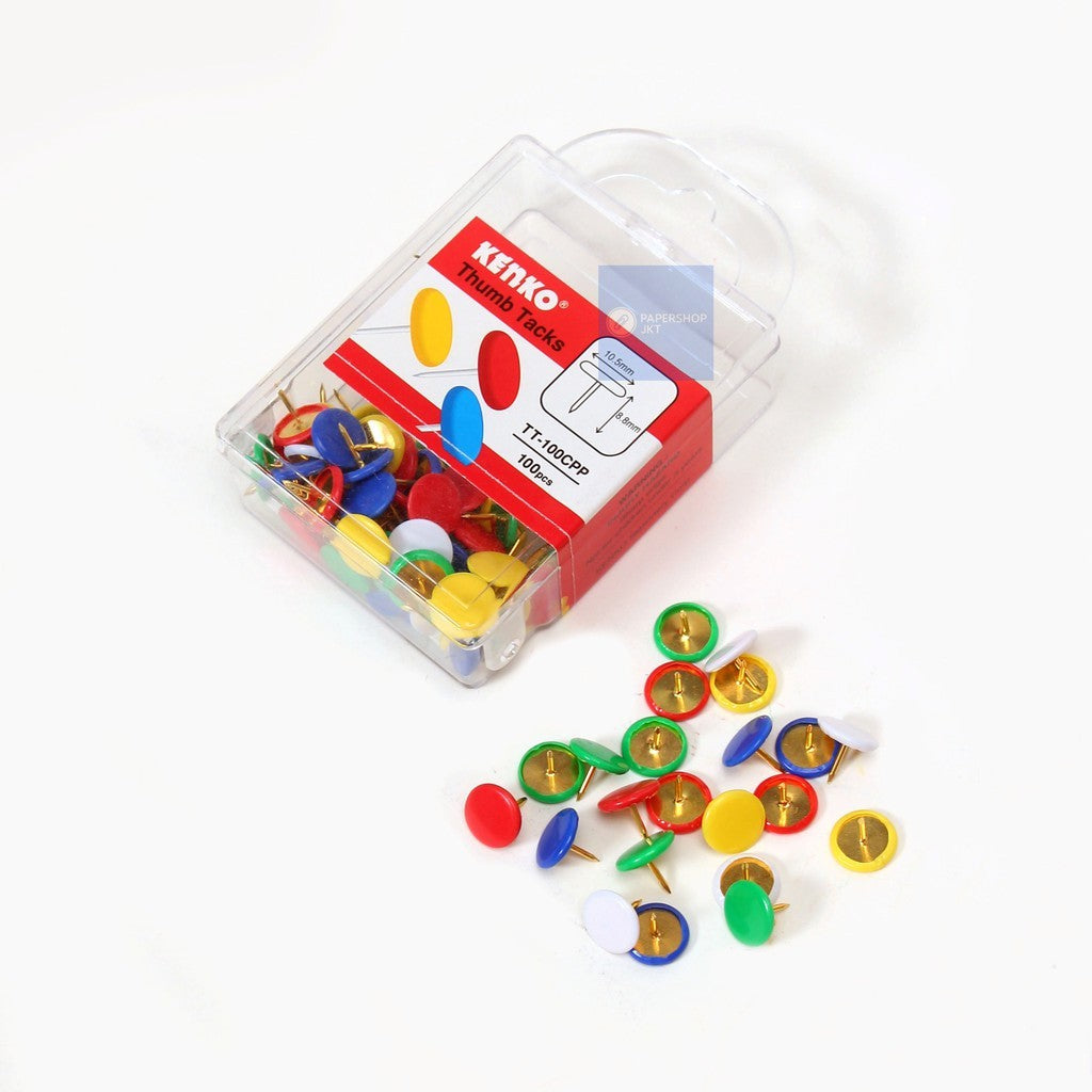 KENKO- TT-100CPP Thumb Tacks Color - Paku Payung Warna Warni - Pack
