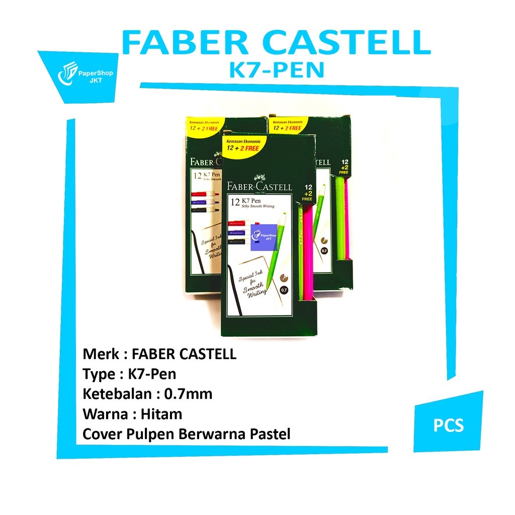 Faber Castell - Pulpen Ballpoint K7 Pen 0.7mm Black Inkbox - Lusin
