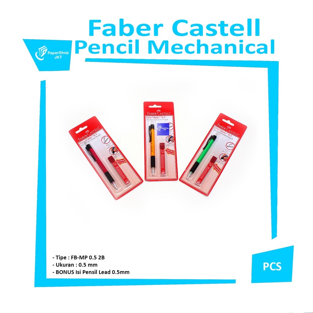 FABER CASTELL - Auto Grip Matic 0.5 mm - Pensil Mekanik Free Isi Pensil - Set