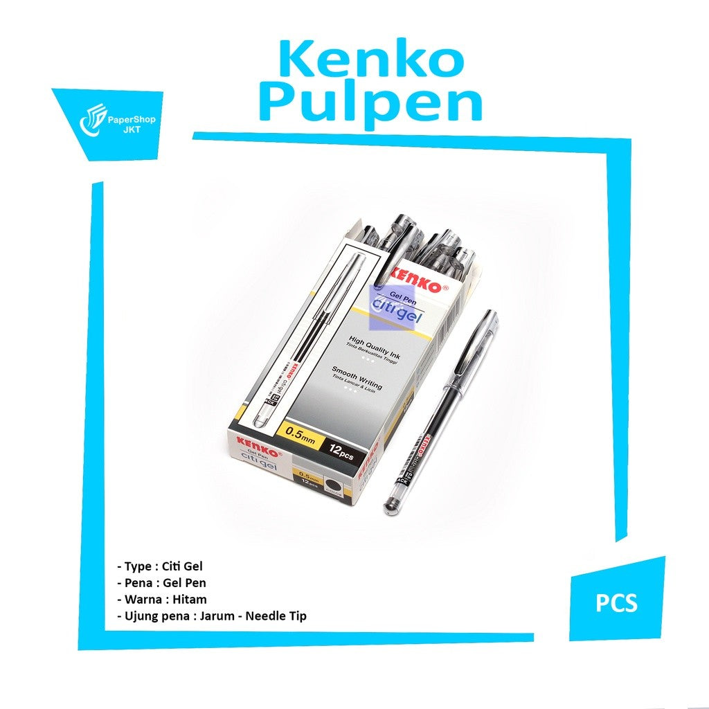 KENKO - Pena Citi Gel 0.5mm - Gel Pen Warna Hitam - Pcs