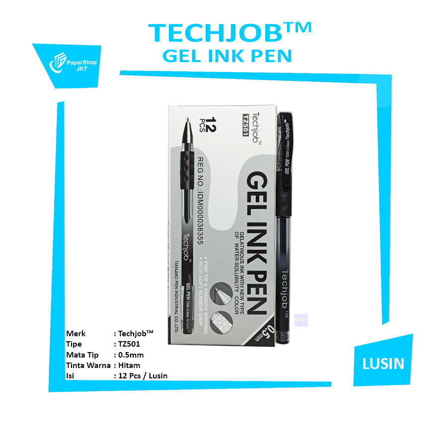 TECHJOB - Gel Ink Pen Pulpen 0.5mm TZ501 - Lusin