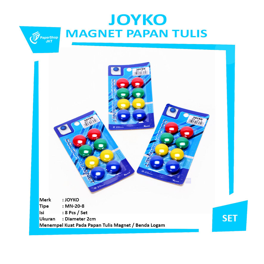 JOYKO - Magnet MN-20-8 Papan Tulis Whiteboard Kulkas Bulat 2 cm Warna - Set