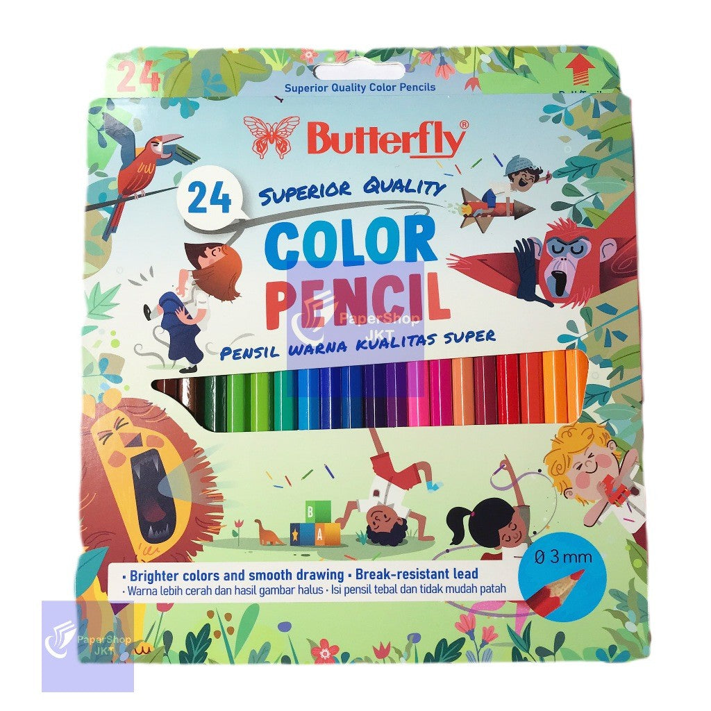 Butterfly - Pensil Warna Premium 24 Warna Panjang ( Anak Sekolah ) - SET