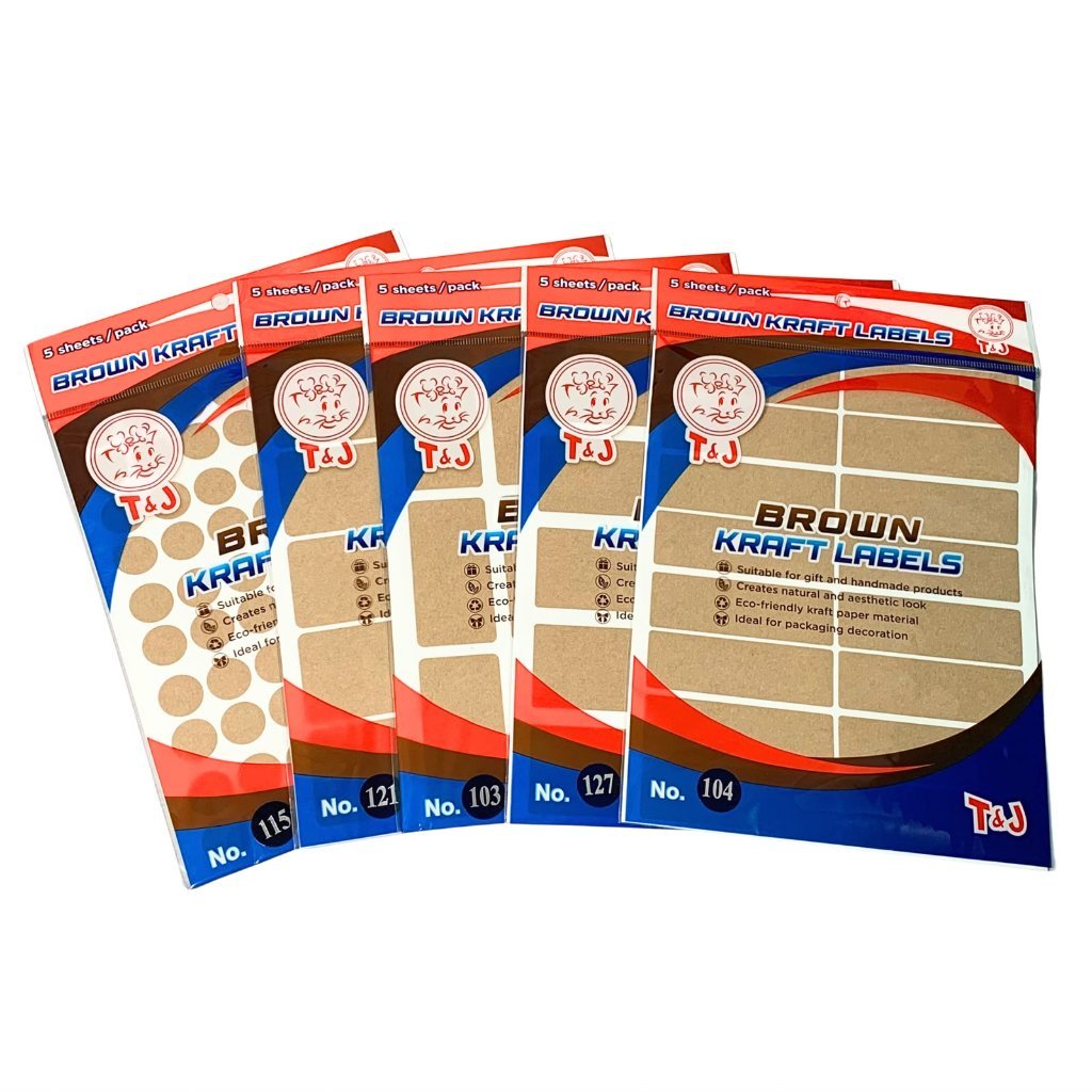 T&J - Label Brown Kraft No.103 | 104 | 115 |  121 | 127 | Label Warna Coklat Variasi Ukuran - Pad