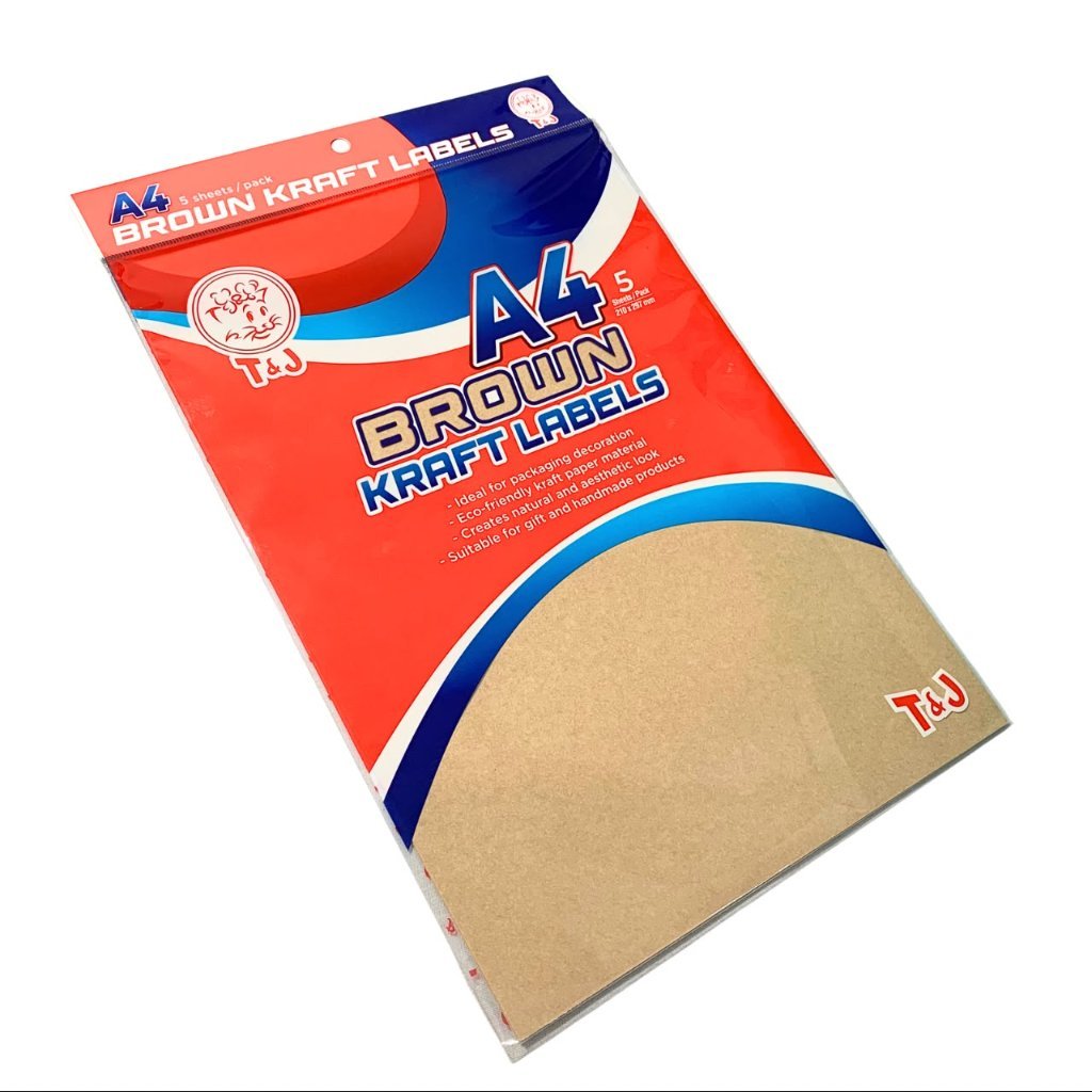 T&J - Brown Kraft Labels Ukuran A4 210 x 297mm Isi 5 Sheets Label Warna Coklat - Pack