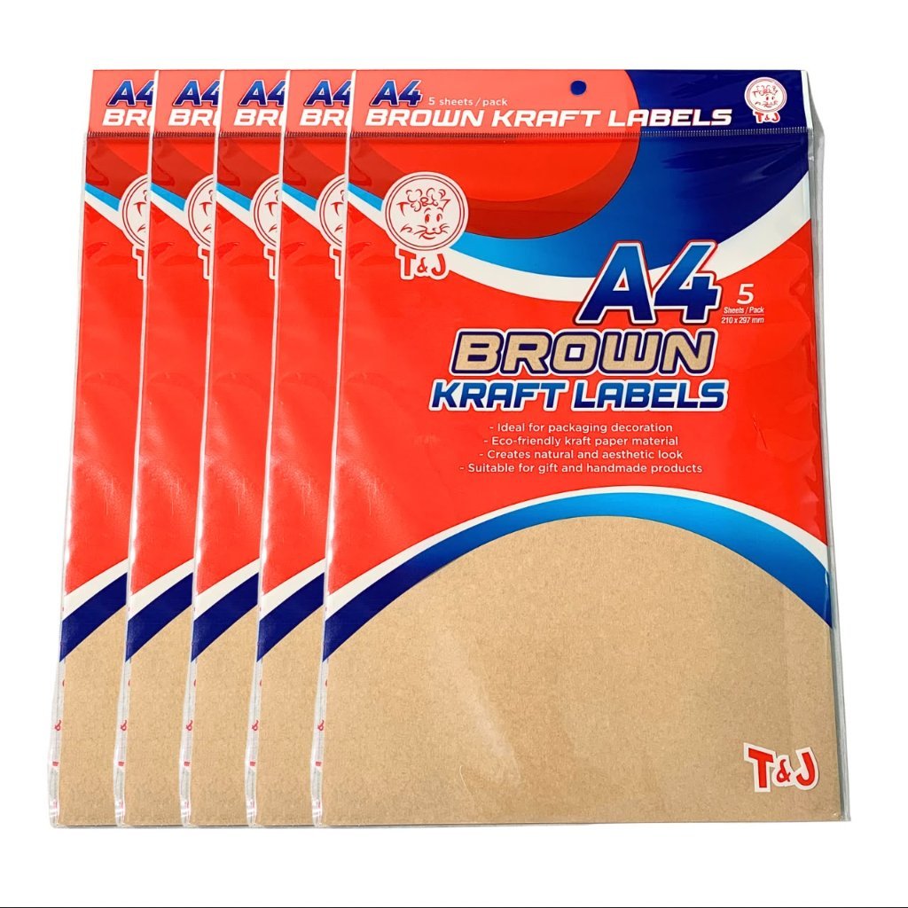 T&J - Brown Kraft Labels Ukuran A4 210 x 297mm Isi 5 Sheets Label Warna Coklat - Pack