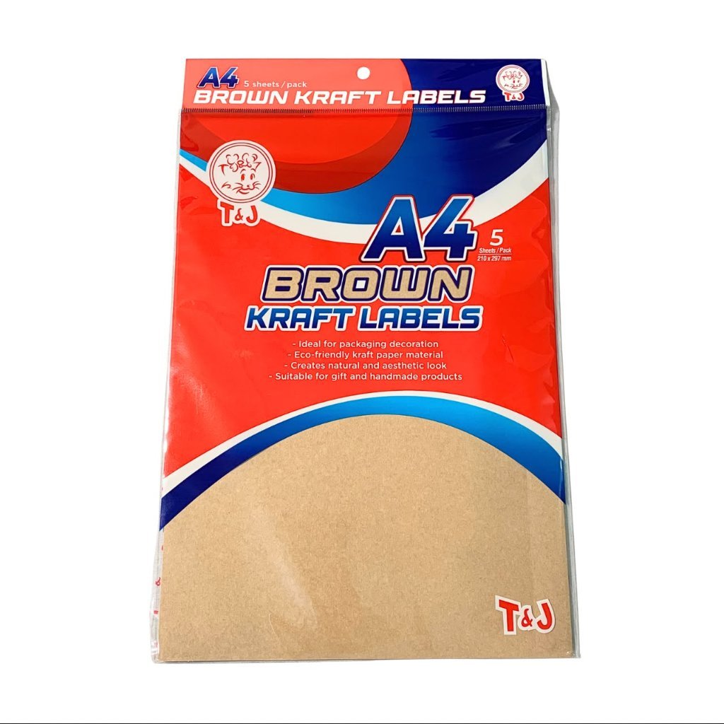 T&J - Brown Kraft Labels Ukuran A4 210 x 297mm Isi 5 Sheets Label Warna Coklat - Pack