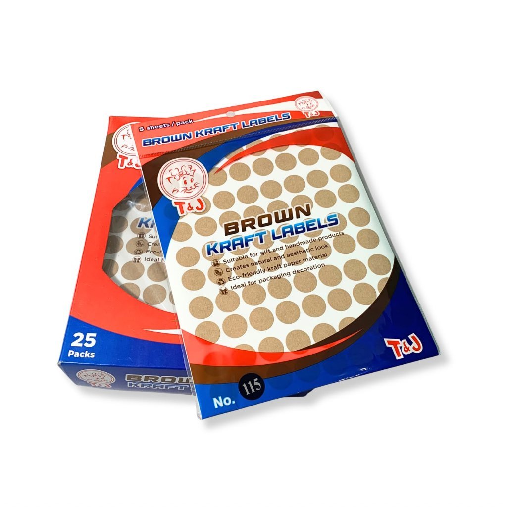 T&J - Label Brown Kraft No.103 | 104 | 115 |  121 | 127 | Label Warna Coklat Variasi Ukuran - Pad