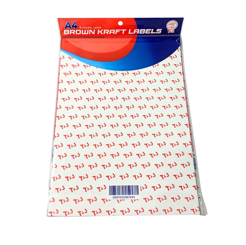 T&J - Brown Kraft Labels Ukuran A4 210 x 297mm Isi 5 Sheets Label Warna Coklat - Pack