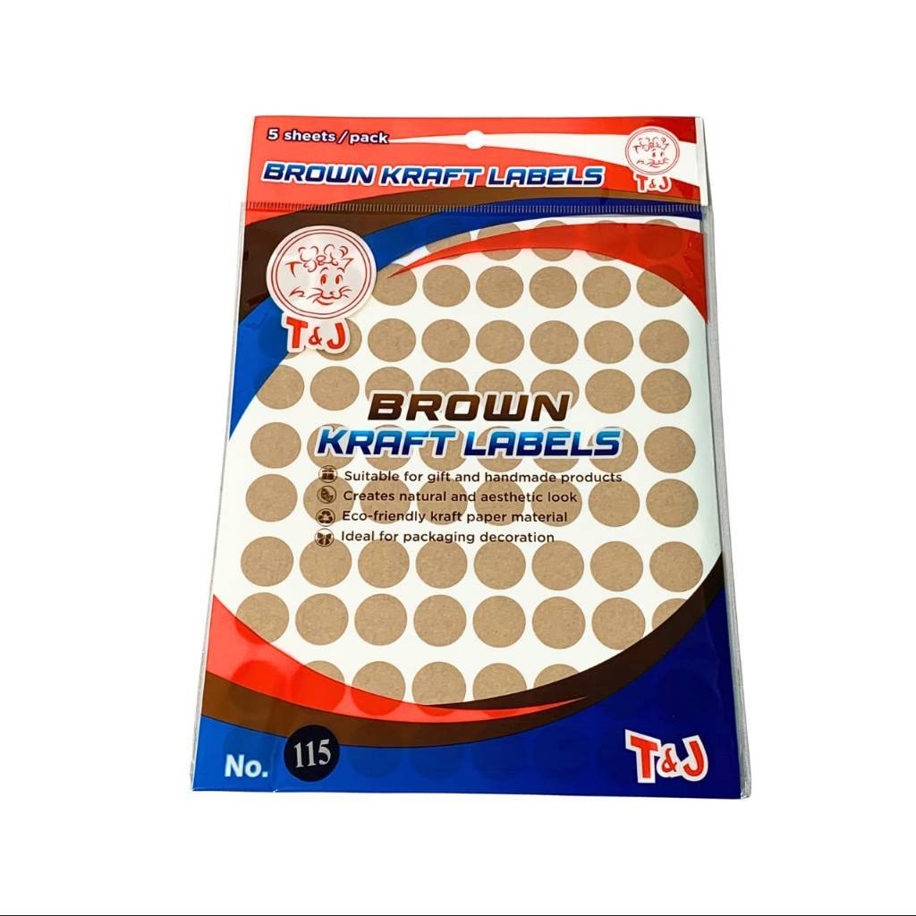 T&J - Label Brown Kraft No.103 | 104 | 115 |  121 | 127 | Label Warna Coklat Variasi Ukuran - Pad
