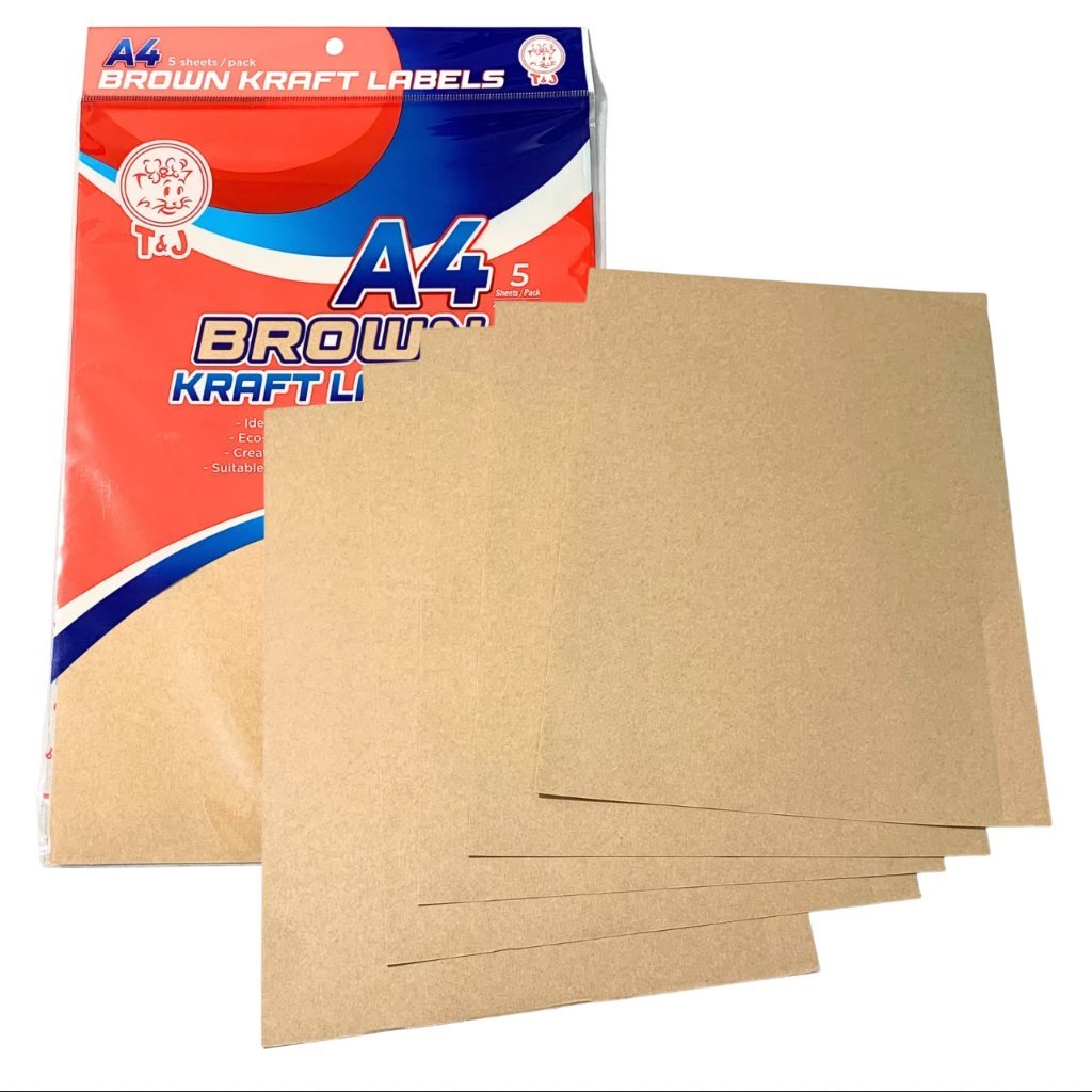 T&J - Brown Kraft Labels Ukuran A4 210 x 297mm Isi 5 Sheets Label Warna Coklat - Pack
