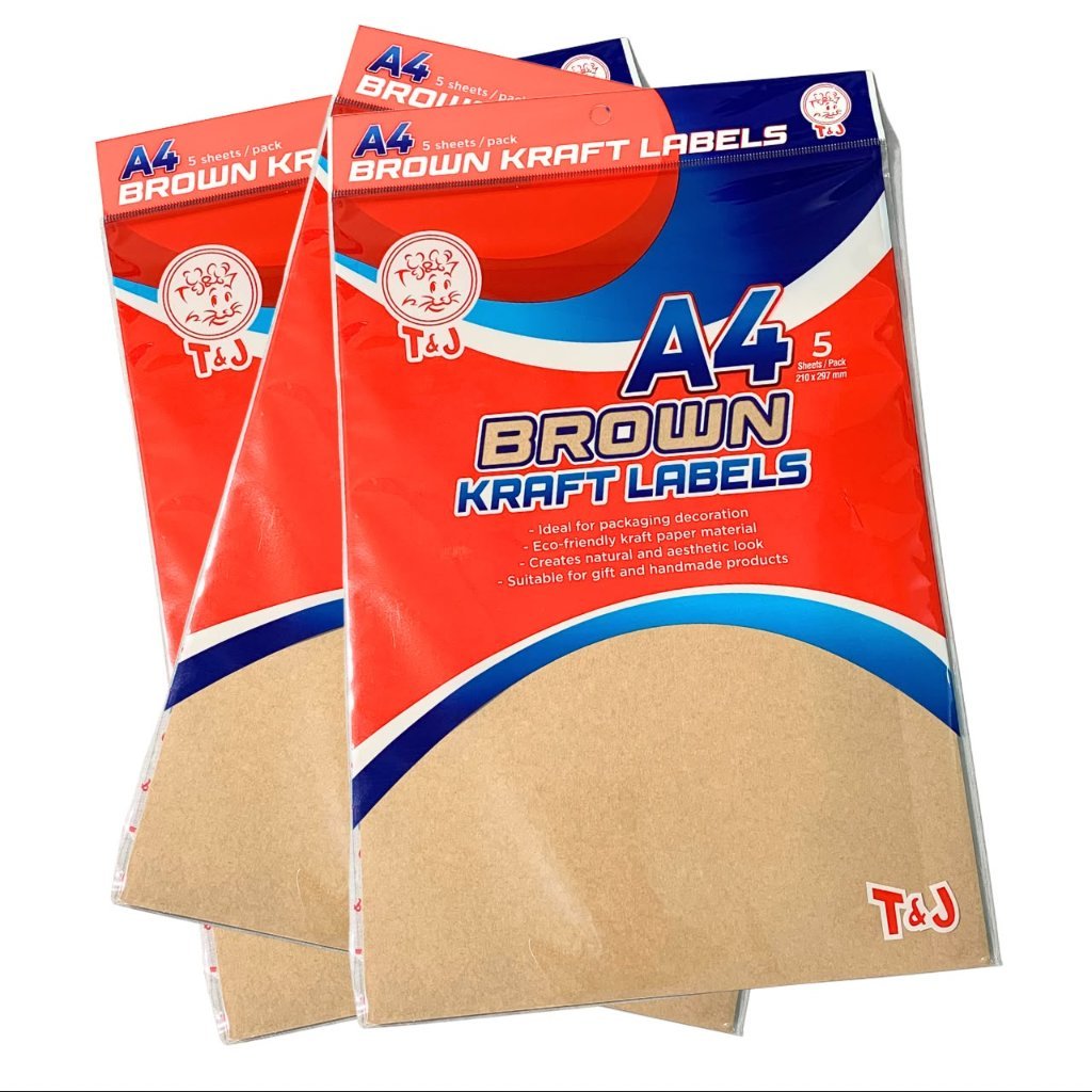 T&J - Brown Kraft Labels Ukuran A4 210 x 297mm Isi 5 Sheets Label Warna Coklat - Pack