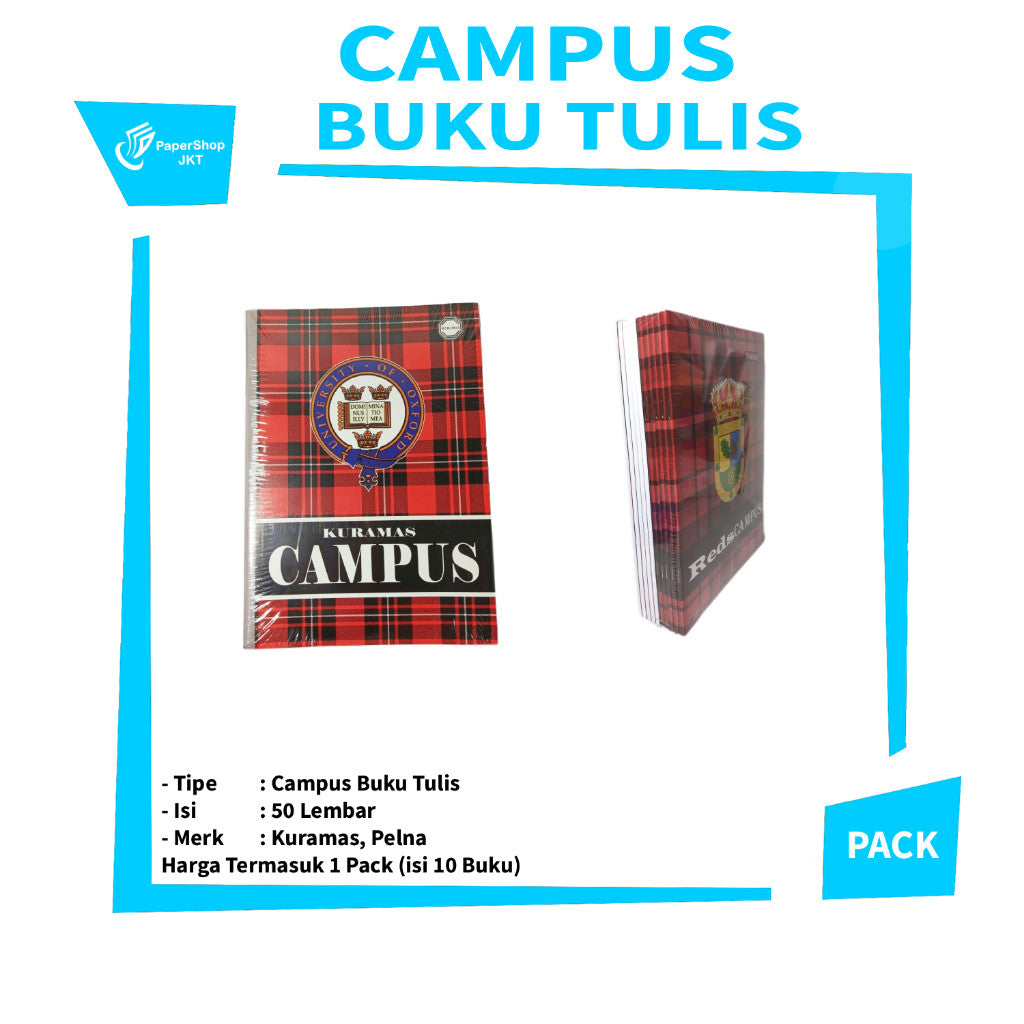 Buku Tulis Sekolah Bergaris Uk Panjang isi 10 Buku/ 50 Lembar Campus Variasi - Pack
