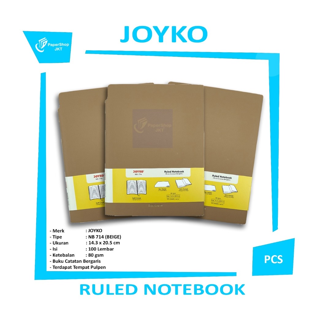 JOYKO - Ruled Notebook NB - 714 - Buku Catatan Bergaris - ETERNITY BROWN / BEIGE - Pcs