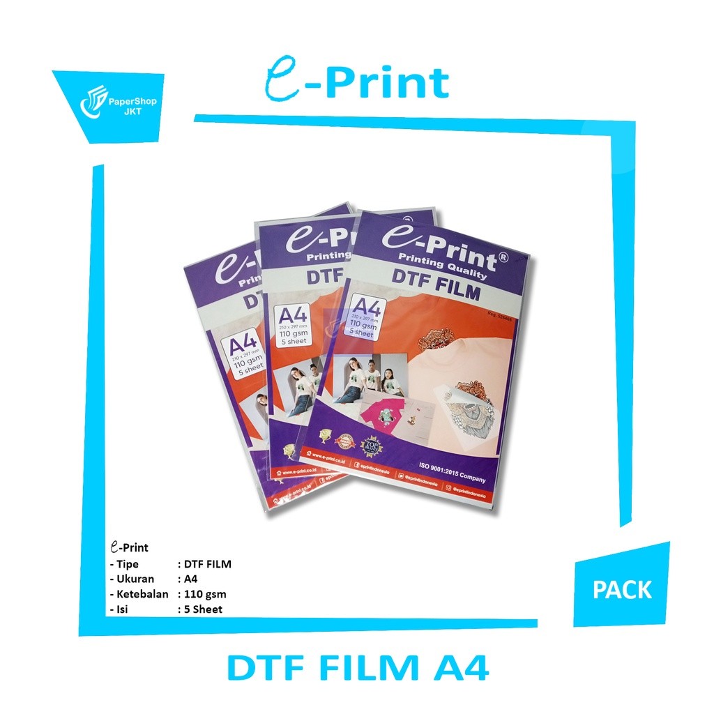 EPRINT - Kertas Print DTF Sablon Digital Tranfers A4 5 Lembar - Pack