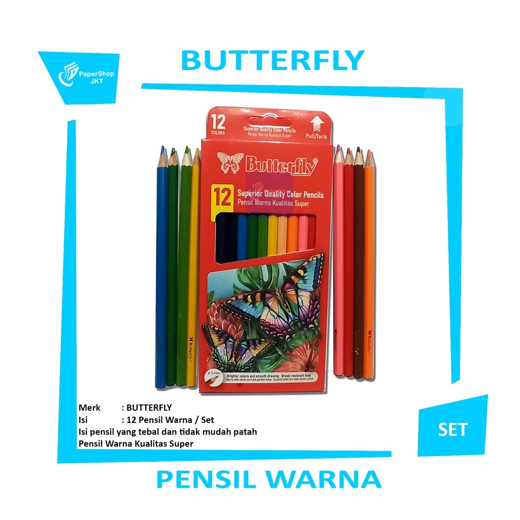 BUTTERFLY - Pensil Warna 12 Warna Panjang - SET