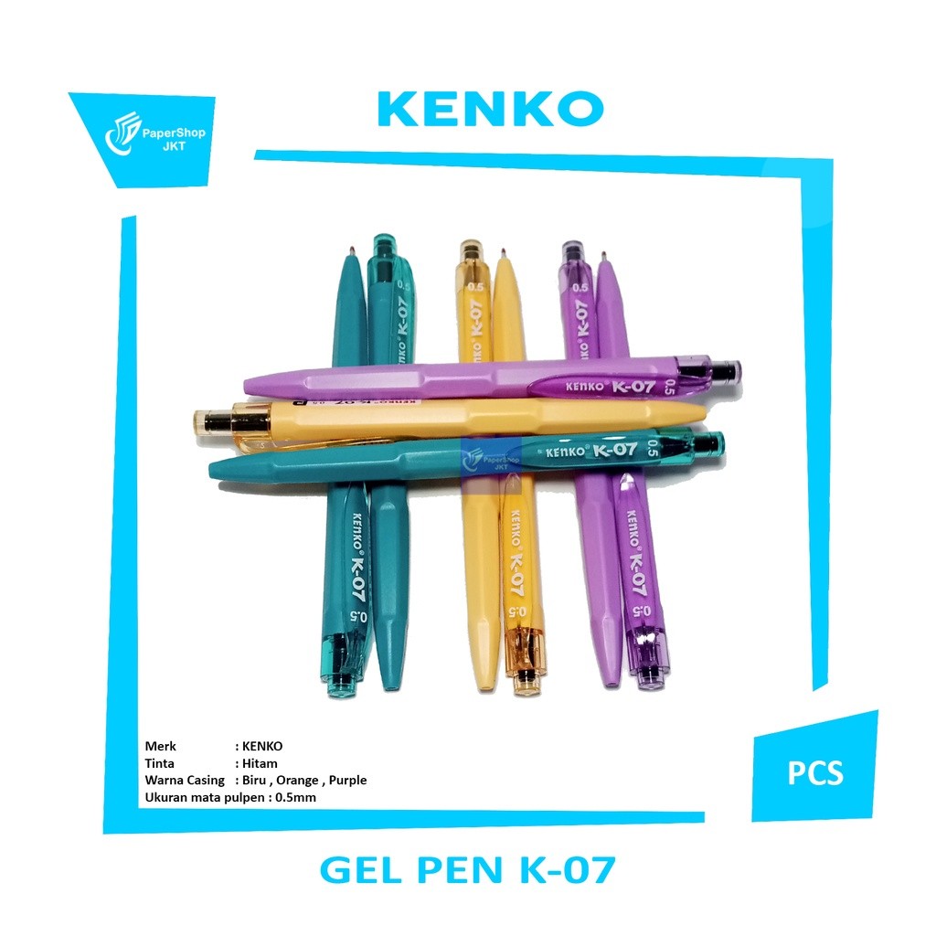 KENKO - Gel Pen K - 07 Black - Pena Pulpen Gel Hitam - Pcs