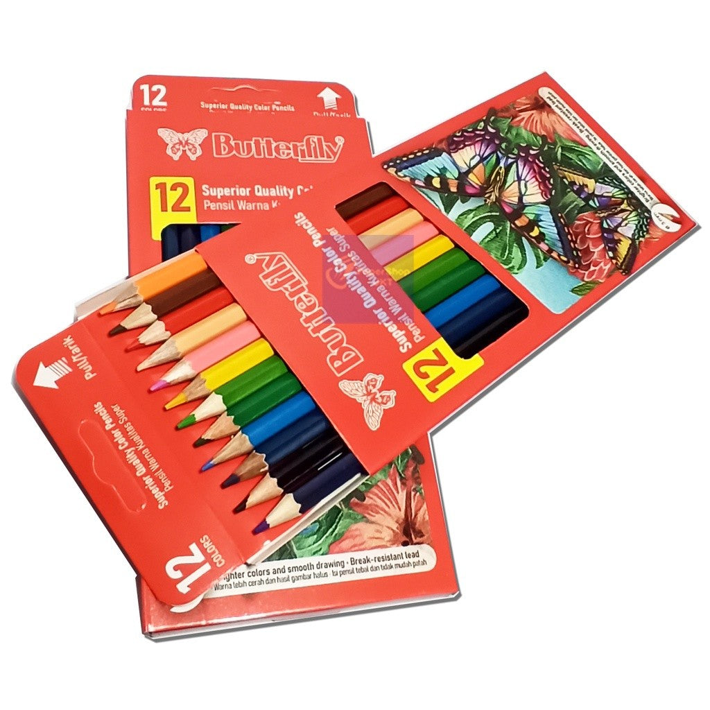 BUTTERFLY - Pensil Warna 12 Warna Panjang - SET