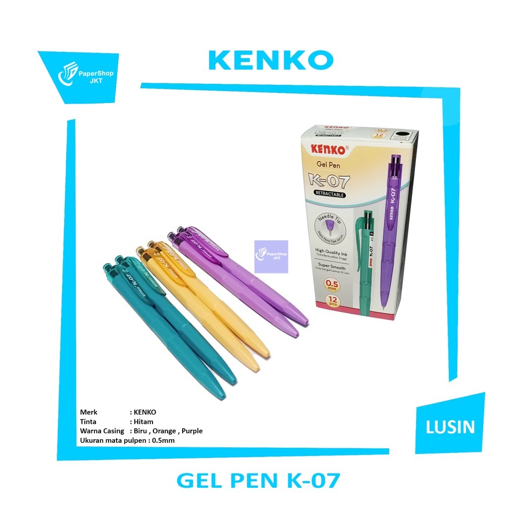 KENKO - Gel Pen K - 07 Black - Pena Pulpen Gel Hitam - Lusin