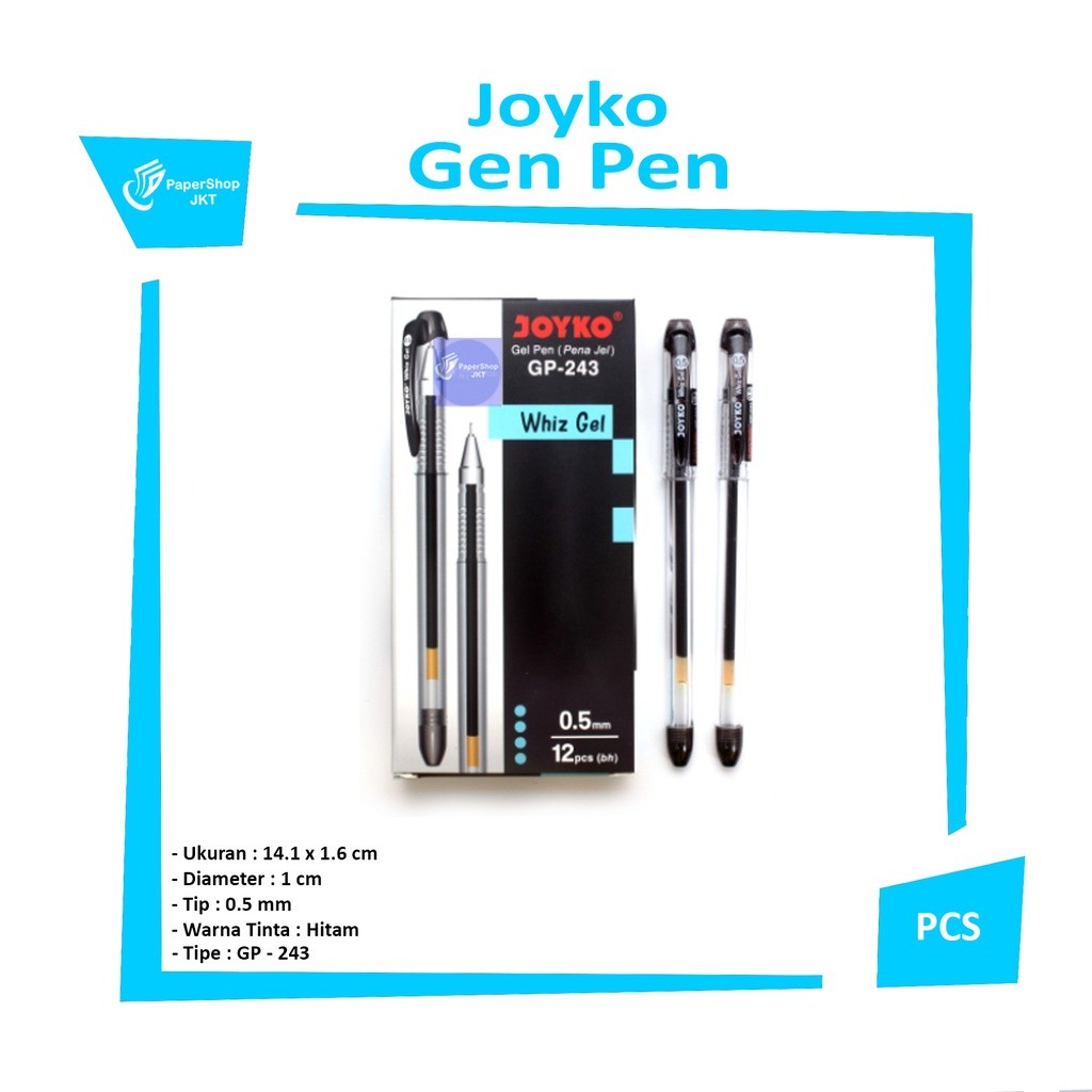 JOYKO - Pulpen - Gel Pen GP-243 Whiz Gel Black - Lusin