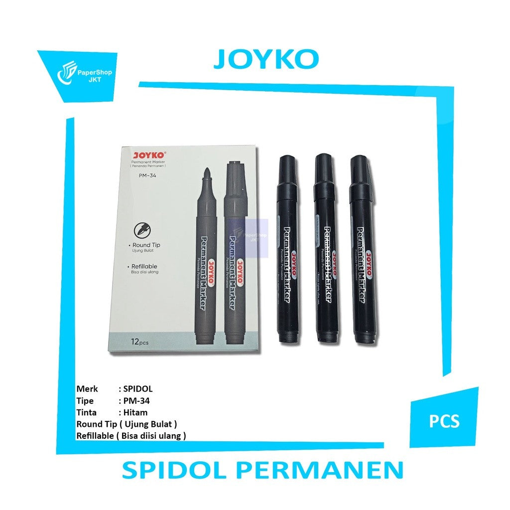 JOYKO - Spidol Permanent PM - 34 - Black - Pcs