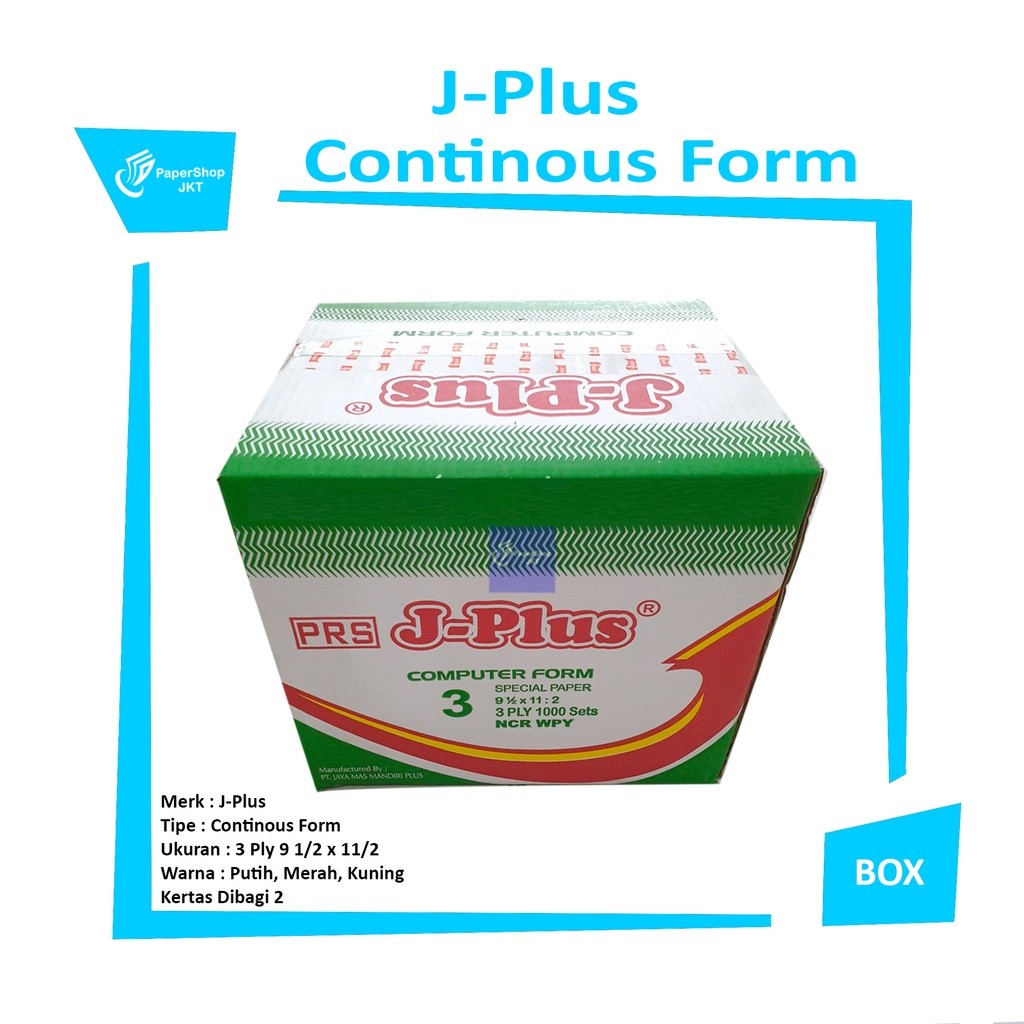 Jplus - Continous Form 3 Ply 9 1/2 x 11/2 Ncr Kertas Komputer - Box