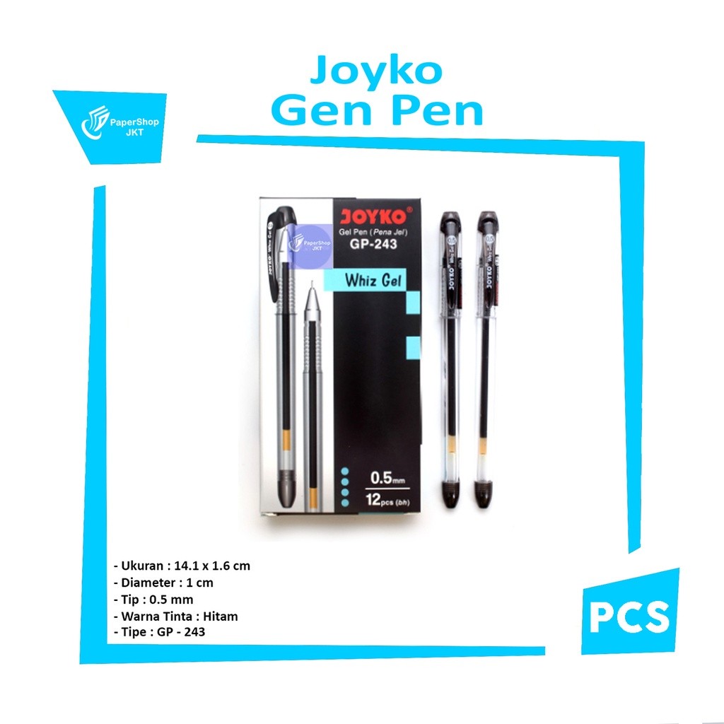 JOYKO - GelPen GP 243 - Whiz Gel 0.5 mm - Hitam - Pcs