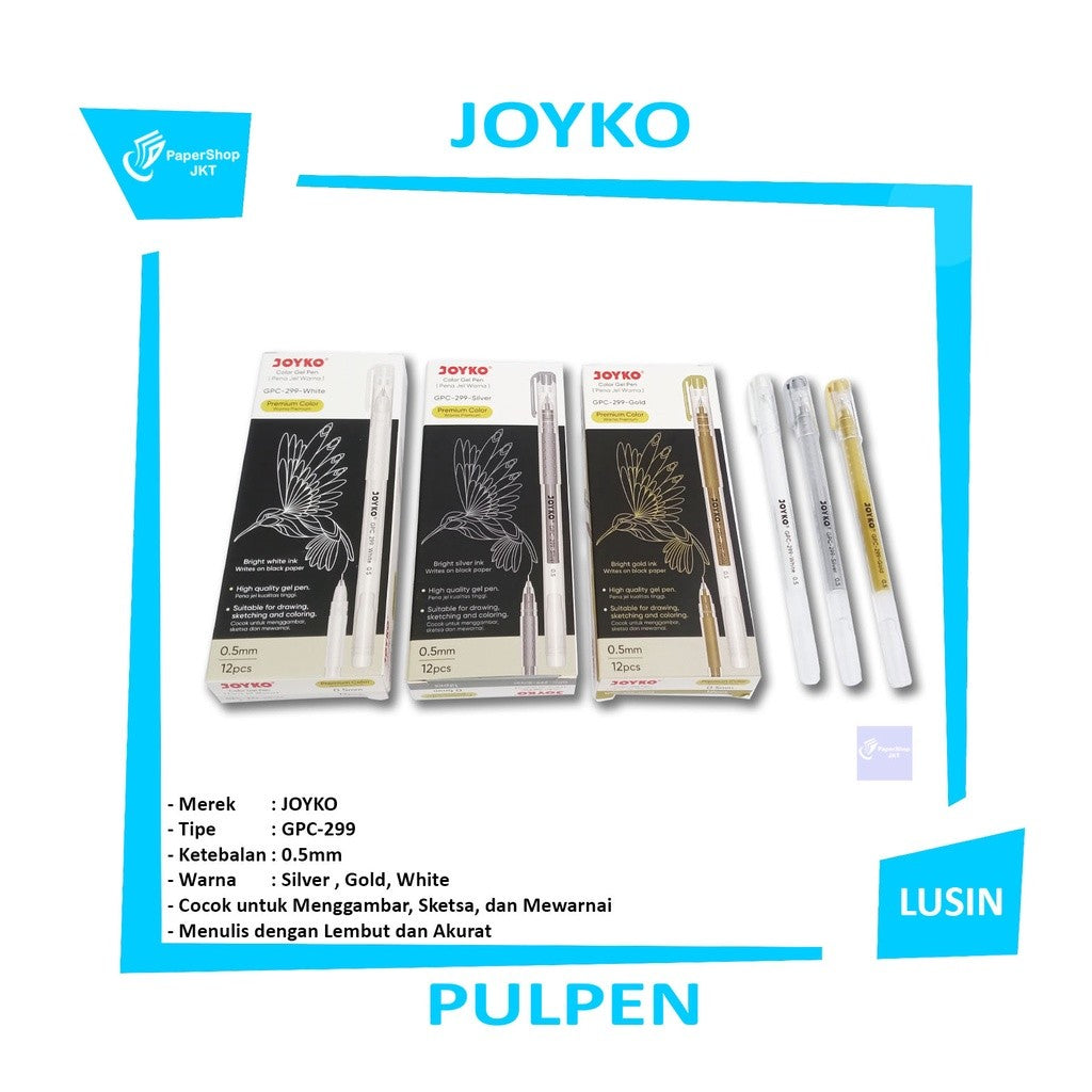 JOYKO - Color Gel Pen GPC - 299 Gold, White, Silver - Lusin