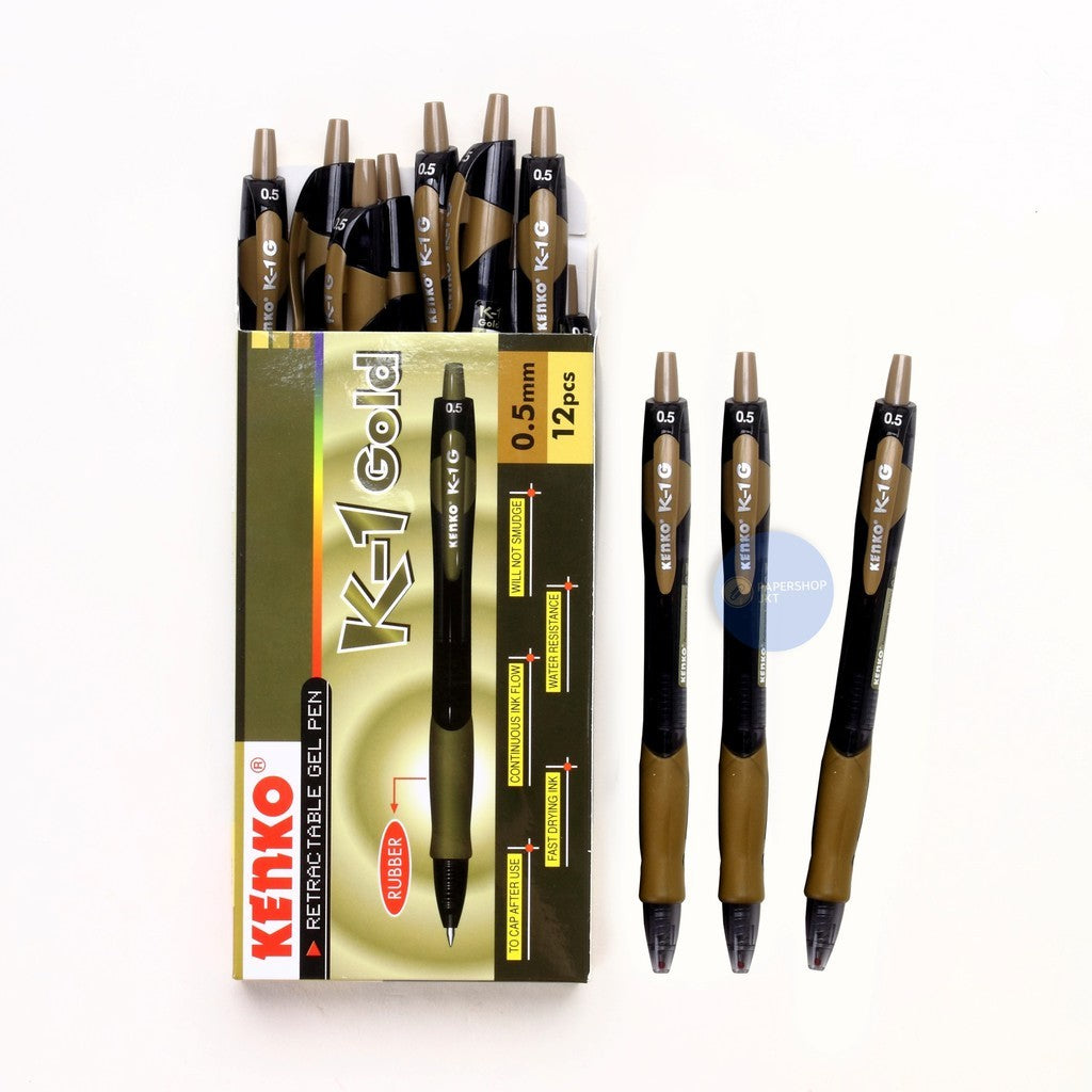 KENKO - Retractable Pen K1 Gold Series 0,5mm Gel Pen Warna Tinta Hitam - Pcs